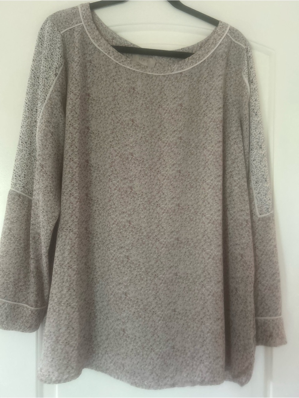 LOFT Pale Gray Button-Front Blouse with Pink Floral Print